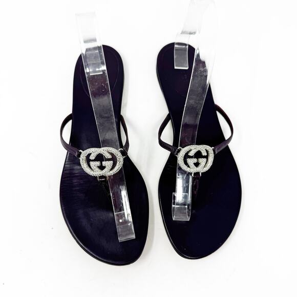 GUCCI Plum Purple GG Silver Crystal Logo Monogram Designer Vintage Sandals US 8 - Picture 2 of 12